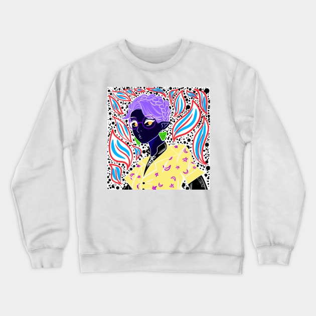 Maho shojo, dark elf waifu in kawaii pattern Crewneck Sweatshirt by jorge_lebeau